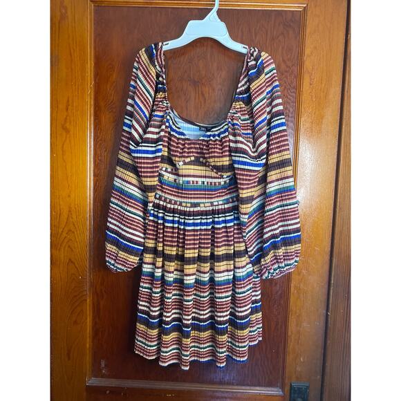 NWT Rainbow Zara Sexy Stripe Bishop Sleeve Mini Dress Small Blogger Favorite - Picture 2 of 9